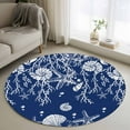 thumbnail image 1 of 3ft Round Rug, Navy Blue Coastal Non-Skid Rubber Backing Large Area Rugs - Living Room Bedroom Home Office, Starfish Coral Ocean Conch Sea Nautical Indoor Floor Mat Carpets Washable Rug, 1 of 9