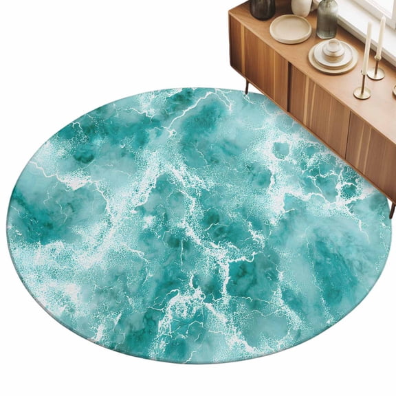 3ft Round Rug Ocean Waves Area Rugs for Living Room Bedroom Washable Non Slip Circle Rug Abstract Turquoise Summer Beach Water Indoor Floor Carpet for Kitchen Entryway Office Dining Room Home