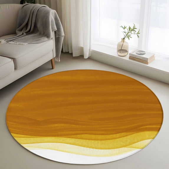 3ft Round Rug, Ombre Orange Waves Non-Skid Rubber Backing Large Area Rugs - Living Room Bedroom Home Office, Abstract Art Gradient Modern Indoor Floor Mat Carpets Washable Rug