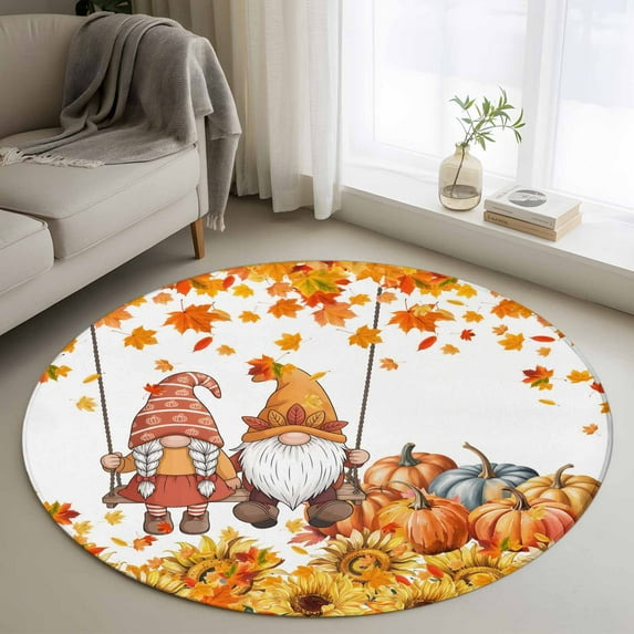 3ft Round Rug, Orange Gnomes Fall Non-Skid Rubber Backing Large Area ...