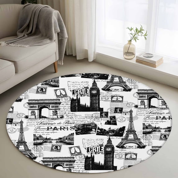 3ft Round Rug, Paris Tower Non-Skid Rubber Backing Large Area Rugs ...