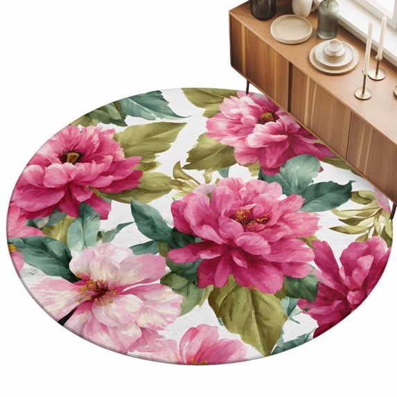 3ft Round Rug Pink Floral Area Rugs for Living Room Bedroom Washable ...