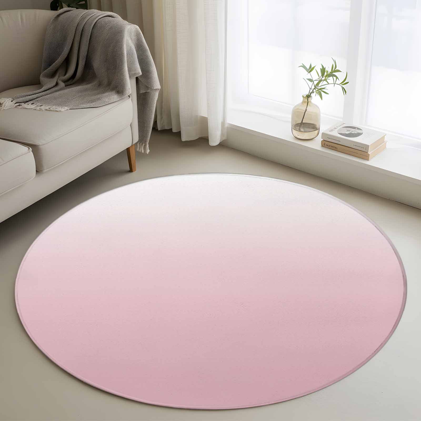3ft Round Rug, Pink White Ombre Non-Skid Rubber Backing Large Area Rugs ...