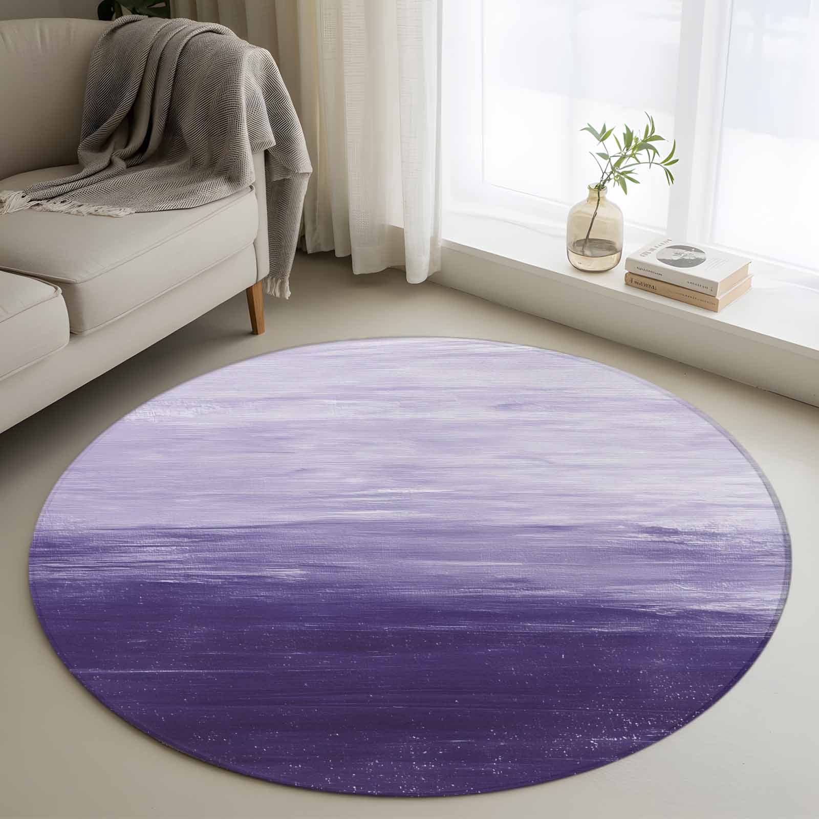3ft Round Rug, Purple Ombre Non-Skid Rubber Backing Large Area Rugs ...