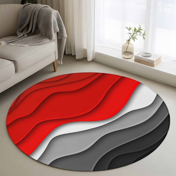 3ft Round Rug, Red Black Ombre Non-Skid Rubber Backing Large Area Rugs - Living Room Bedroom Home Office, Modern Geometric Abstract Aesthetics Cream Indoor Floor Mat Carpets Washable Rug