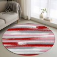 thumbnail image 1 of 3ft Round Rug, Red Pink Gray Stripes Non-Skid Rubber Backing Large Area Rugs - Living Room Bedroom Home Office, Modern Abstract Minimalist Retro Indoor Floor Mat Carpets Washable Rug, 1 of 9