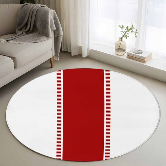 3ft Round Rug, Red Solid Color Texture Non-Skid Rubber Backing Large Area Rugs - Living Room Bedroom Home Office, Simple Red Stripes Indoor Floor Mat Carpets Washable Rug