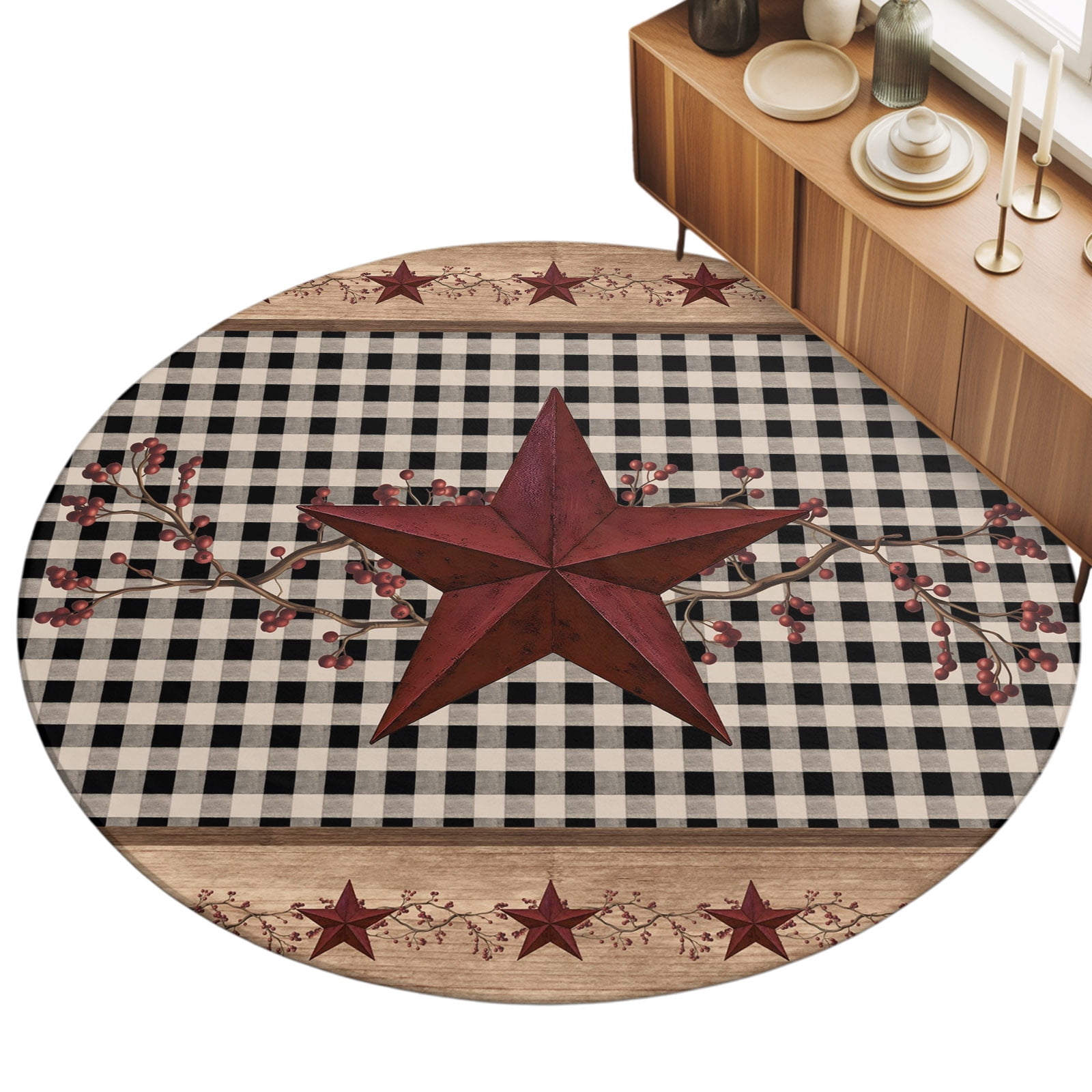 3ft Round Rug Red Texas Star Farmhouse Area Rugs for Living Room ...
