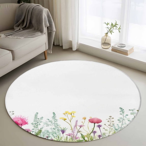 Spring Floral Rugs 3ft Round Rug, Spring Floral Non-Skid Rubber Backing Large Area Rugs ...