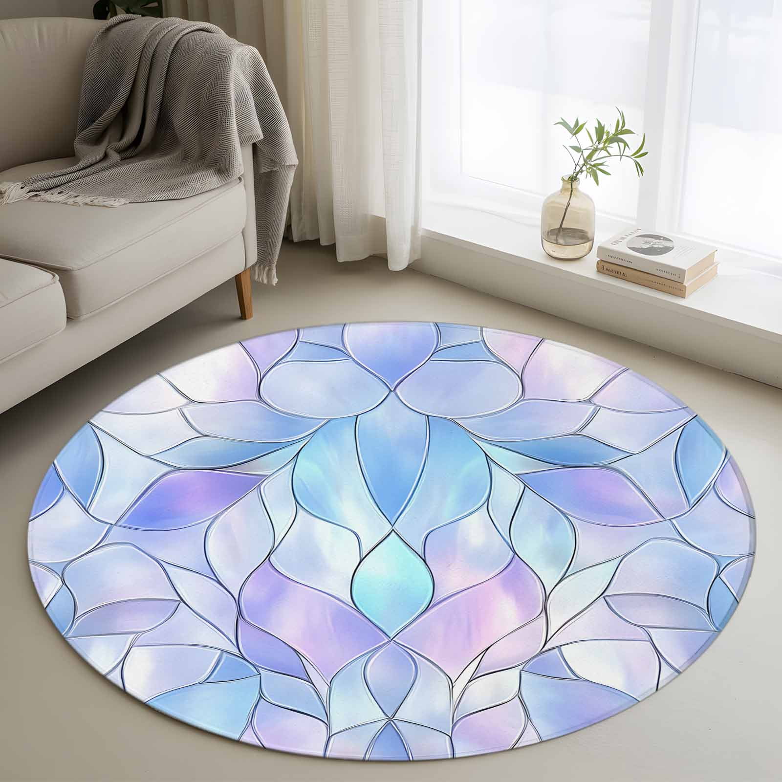 Stained Rug Design 3ft Round Rug, Stained Glass Non-Skid Rubber Backing Large Area Rugs ...