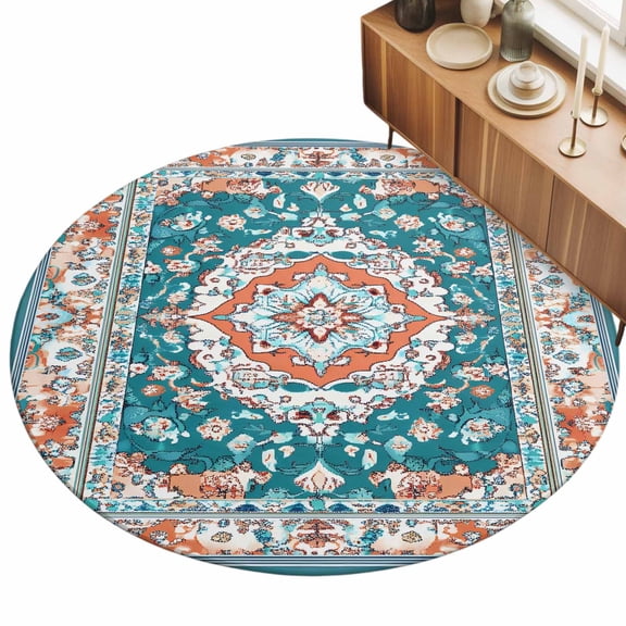 3ft Round Rug Turquoise Boho Area Rugs for Living Room Bedroom Washable Non Slip Circle Rug Ethnic Aztec Southwest Abstract Pattern Indoor Floor Carpet for Kitchen Entryway Office Dining Room