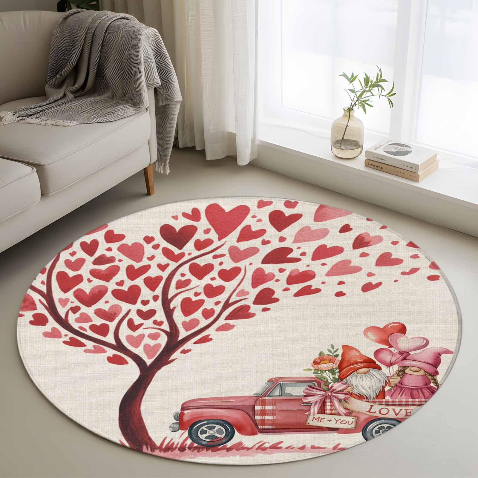 3ft Round Rug, Valentine's Day Non-Skid Rubber Backing Large Area Rugs ...