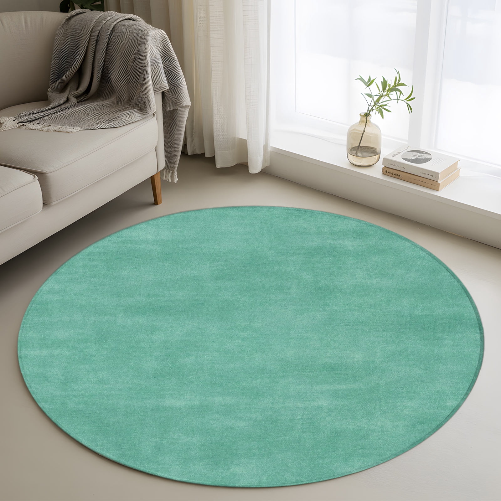 M Modern Rustic Rug 3ft Round Rug, Vintage Turquoise Non-Skid Rubber Backing Large Area ...