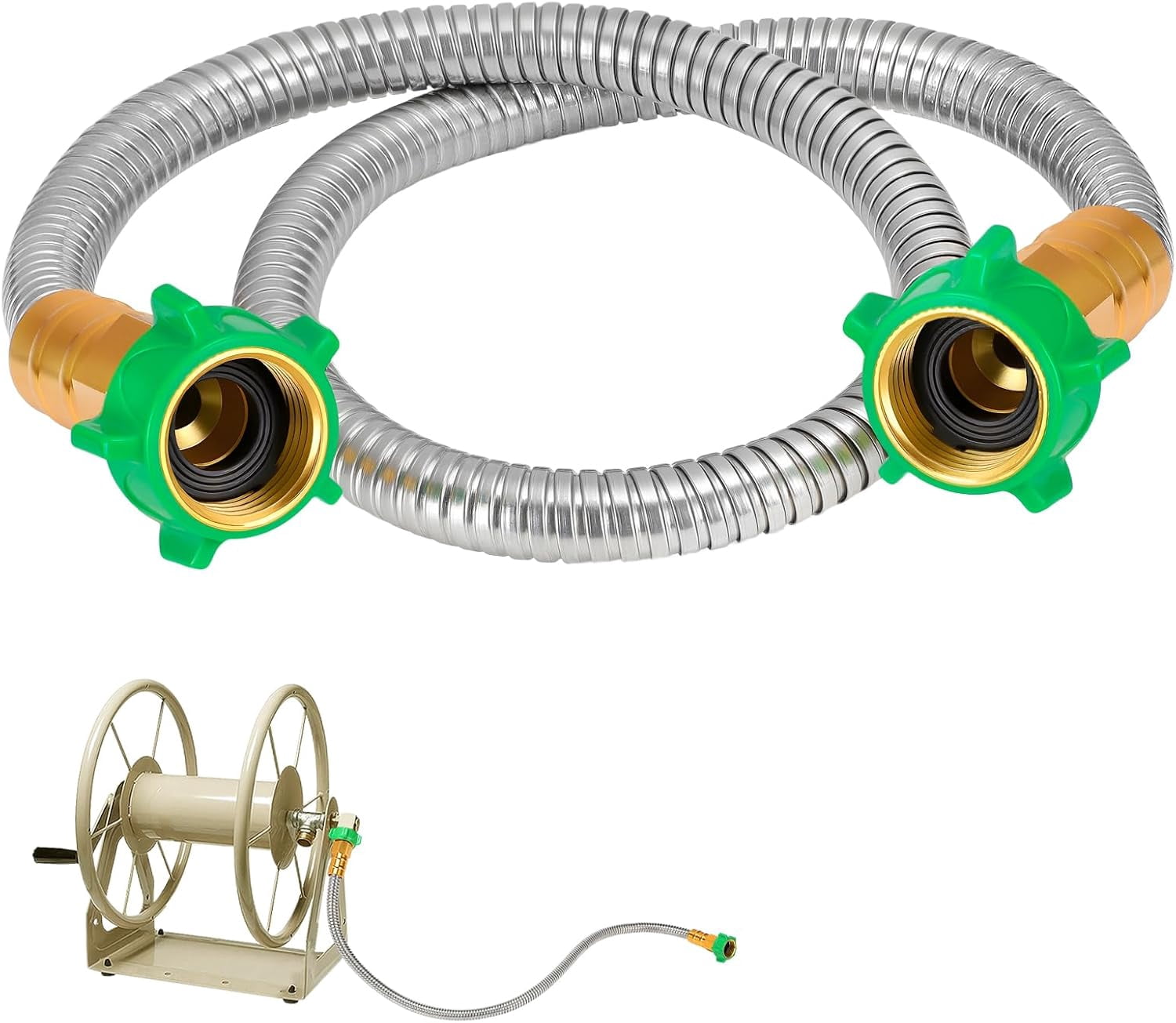 3ft Short Leader Hose with Double Female Connectors - Metal Leakproof Garden Hose for Reel for Outdoor Garden Watering Car Pet Cleaning
