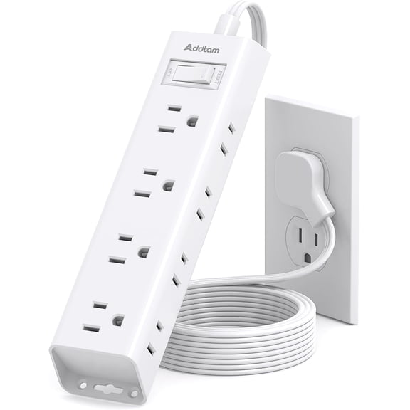 3ft Surge Protector Power Strip, 12 Outlets, Ultra Thin Plug, Wall Mount, White