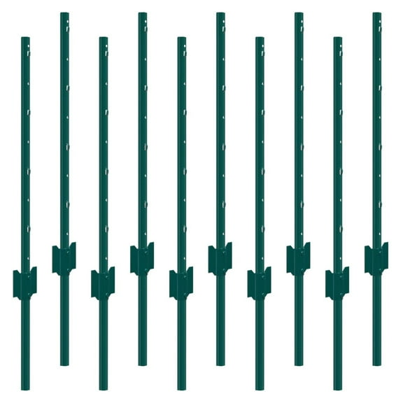 3ft T-Post Fence Posts 10 Pack - Heavy Duty Metal Posts Green - Q235 Steel - Garden, Farm, Yard Fencing - Durable Weather Resistant Posts