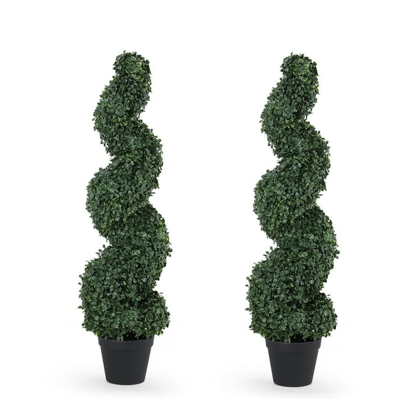 3ft Tall (2 Pieces) Faux Plant Outdoor Artificial Boxwood Spiral Topiary Trees Fake Plant for Decorative/Indoor/Porch/Garden