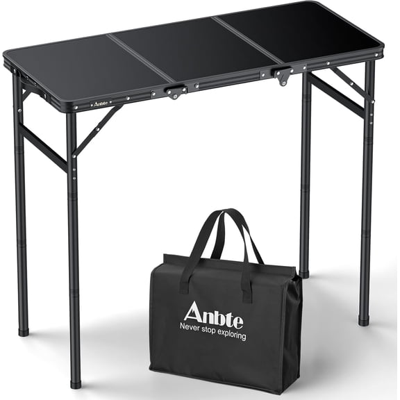 3ft Tri-fold Camping Table Max 29.5", 3 Adjustable Heights Aluminum Folding Camping Table with Storage Bag, Lightweight, Portable Handle for Travel Outdoor Beach Picnic, 35" x 16", Black