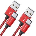 thumbnail image 1 of 3ft USB A to USB C Cable, 2 Pack USB C to A Cable for iPhone 17/16/15 Pro Plus Max, 60W USBA to USBC Fast Charging Cable for Samsung Galaxy S25 S24 S23, LG, Moto, and Other USB C Devices, Red, 1 of 8