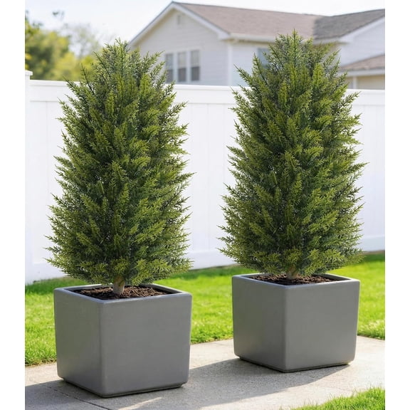 3ft UV-Resistant Artificial Cedar Topiary Tree Faux Cypress Outdoor Fake Pine Plant Shrubs Bushes for Home Garden Porch Entryway, Set of 2