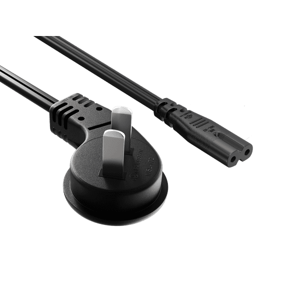 3ft Ultra Low Profile NEMA 1-15P Angled to C7 Non-Polarized Power Cord, 18AWG SPT-2, 7A 125V, Black Cable Leader