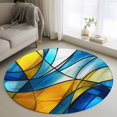 thumbnail image 1 of 3ft Washable Round Rug, Abstract Art Non-Slip Circle Area Rug for Bedroom Bedside, Blue Yellow Gradient Wavy Lines Geometric Modern Soft Indoor Floor Mat for Home Decor, 1 of 9