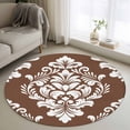 thumbnail image 1 of 3ft Washable Round Rug, Classic Floral Pattern Non-Slip Circle Area Rug for Bedroom Bedside, Brown Background White Flowers Soft Indoor Floor Mat for Home Decor, 1 of 9
