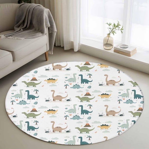 3ft Washable Round Rug, Cute Dinosaurs Non-Slip Circle Area Rug for ...