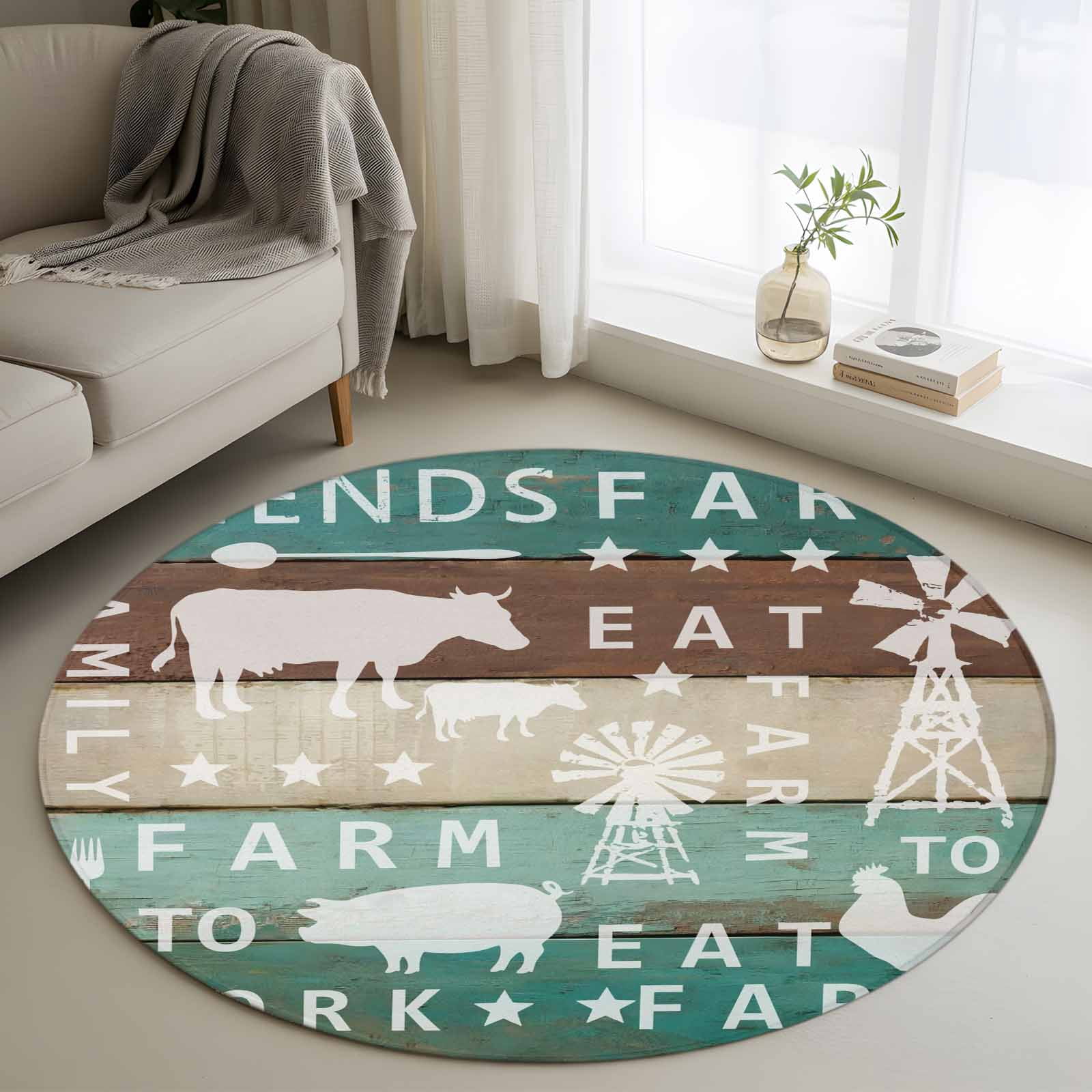 3ft Washable Round Rug, Farmhouse Animal Non-Slip Circle Area Rug for ...