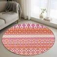 thumbnail image 1 of 3ft Washable Round Rug, Orange Pink Geometric Non-Slip Circle Area Rug for Bedroom Bedside, Bohemian Style Ethnic Tribal Painting Soft Indoor Floor Mat for Home Decor, 1 of 9