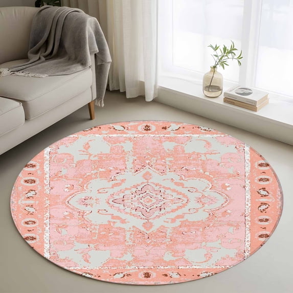 3ft Washable Round Rug, Retro Ethnic Non-Slip Circle Area Rug for Bedroom Bedside, Tribal Boho Soft Indoor Floor Mat for Home Decor