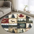 thumbnail image 1 of 3ft Washable Round Rug, Retro Forest Non-Slip Circle Area Rug for Bedroom Bedside, Deer Maple Leaf Lake Distressed Patchwork Soft Indoor Floor Mat for Home Decor, 1 of 9