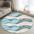 thumbnail image 1 of 3ft Washable Round Rug, Teal Brown Non-Slip Circle Area Rug for Bedroom Bedside, Gradient Waves Abstract Water Ripple Stripes Soft Indoor Floor Mat for Home Decor, 1 of 9