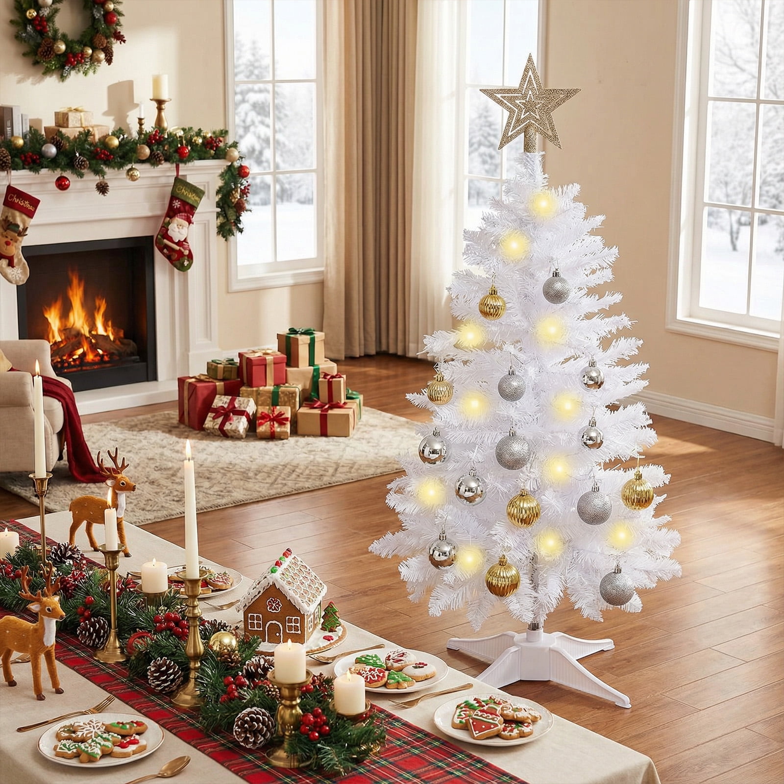 THE BRIVE 3ft Green Artificial Christmas Tree , Includes Ornaments