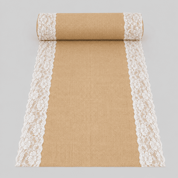 3ft X 30 ft Aisle Runner for Wedding Ceremony, Burlap Lace Style