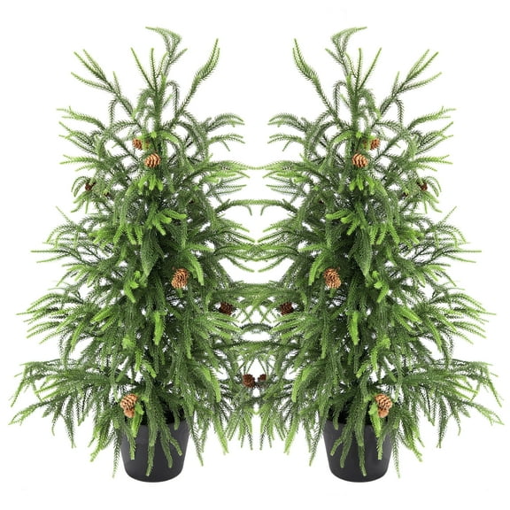 Nafresh 3ft Real Touch Norfolk Pine Christmas Tree, 36" UV Resistant Norfolk Pine Tree, with Realistic Pinecones & Full Branches for Front Porch Bedroom Livingroom Tabletop Holiday Decor, 2Pack