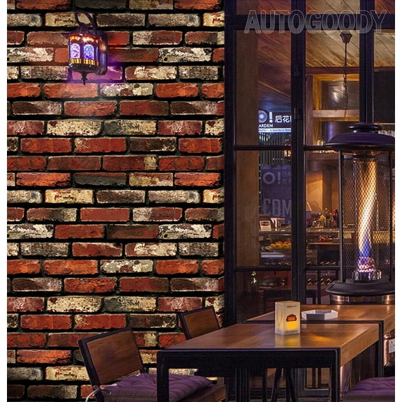 3ft x 15ft 3D Rustic Brick Stone Wallpaper Vinyl Film Sticker Red 36" x 180"