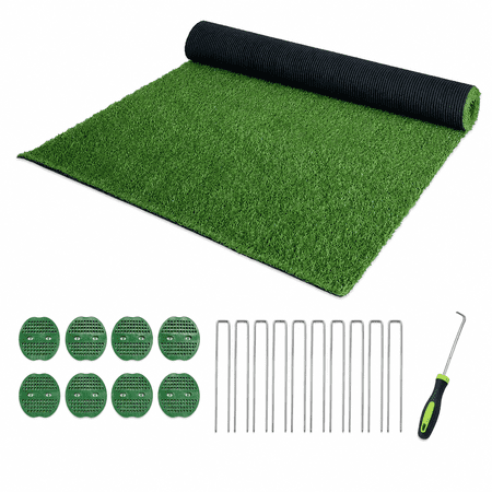 3ft x 16.5ft Green Artificial Grass Turf - 0.8 Inch Pile Height Indoor Outdoor Fake Lawn Rug, Pet Friendly Astroturf Carpet Mat for Balcony Backyard Patio Fence Wall Decor