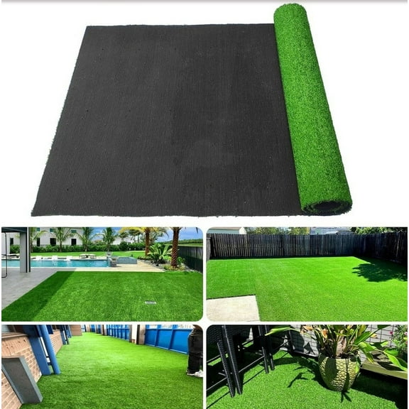3ft x 16ft Green Artificial Turf Mat with Drainage Holes, Thick Fake Grass for Indoor/Outdoor Pet Areas-Grass Height 0.6"