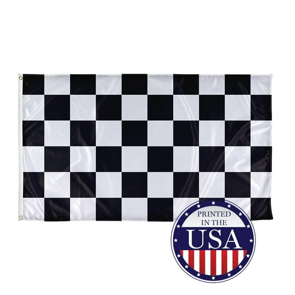 3ft x 5ft Black and White Checkered Flag - Flame-Retardant, Knitted Polyester with 2 Metal Grommets - Printed in the USA
