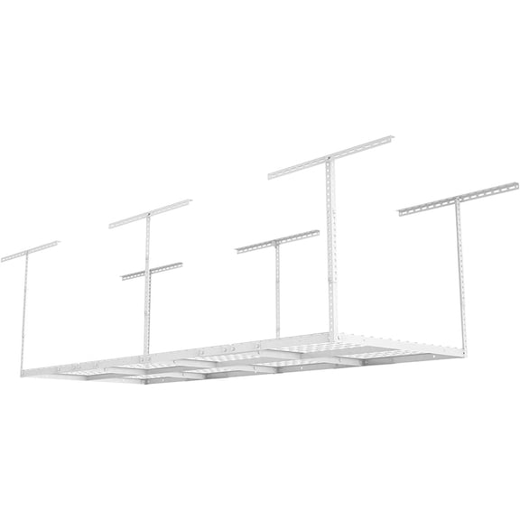 3ftx8ft Overhead Garage Storage Rack, Heavy-Duty Metal Garage Ceiling Storage Rack, 22''-40" Adjustable Ceiling Drop-Down, 750 lb. Loading Weight Capacity, White