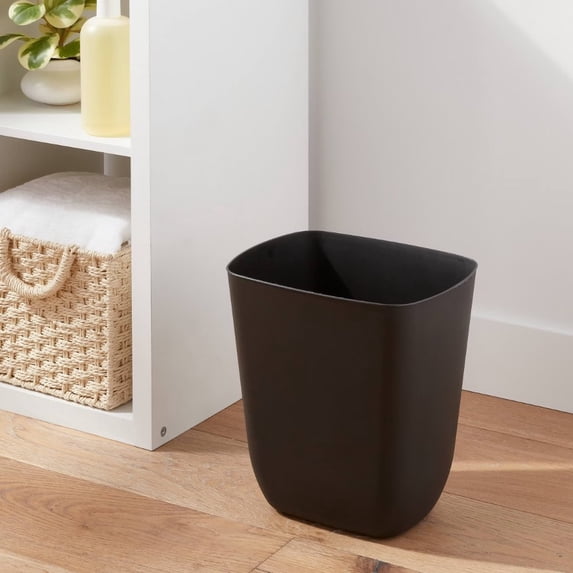 3gal Open Vanity Waste Basket Black Compact Matte Plastic Indoor Trash Can, Small Size, Bathroom Use
