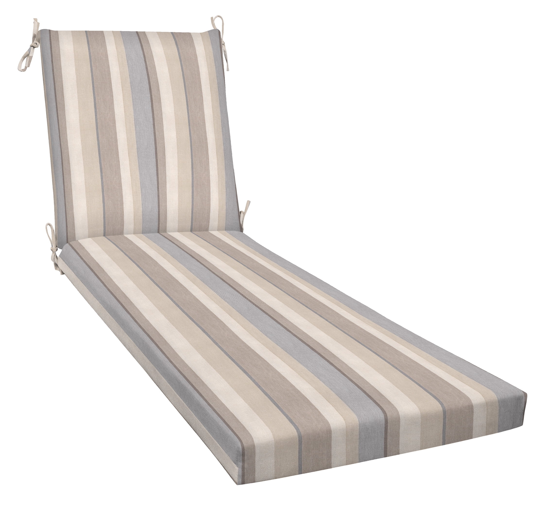 Stripe Taupe Polyester Outdoor Chaise Lounge Cushion