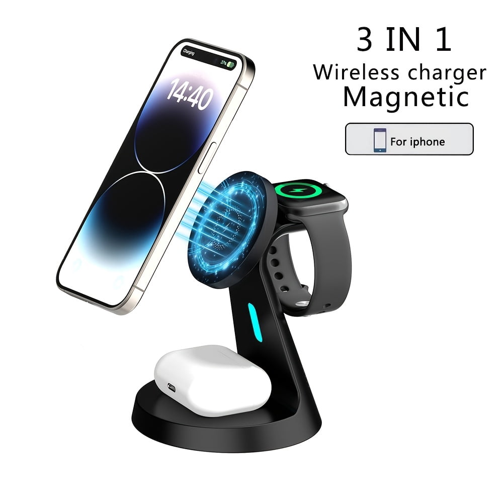 3in 1 Wireless Charging Station for Apple Charger Stand, Fast Magnetic Wireless Charger Station for iPhone 17 Air 16 15 14 13 12 Series, Airpods, Apple Watch