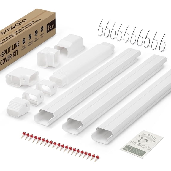3in 10ft Mini Split Line Set Cover Kit Easy Install DIY Decorative PVC White for HVAC AC Heat Pump Home Cooling