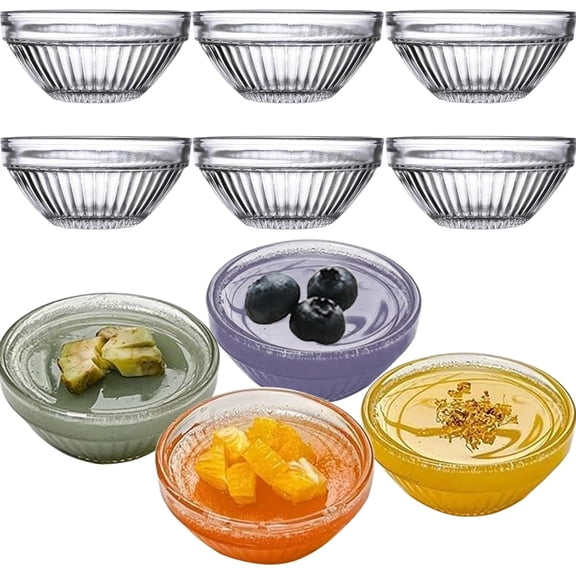 3in 2.5oz Small Clear Glass Ramekins Custard Bowls, 10 Pack Mini Glass Dipping Sauce Cups Pinch Bowl, Little Kitchen Condiment Ingredient Prep Salad Dishes, Dishwasher Microwave Freezer Safe