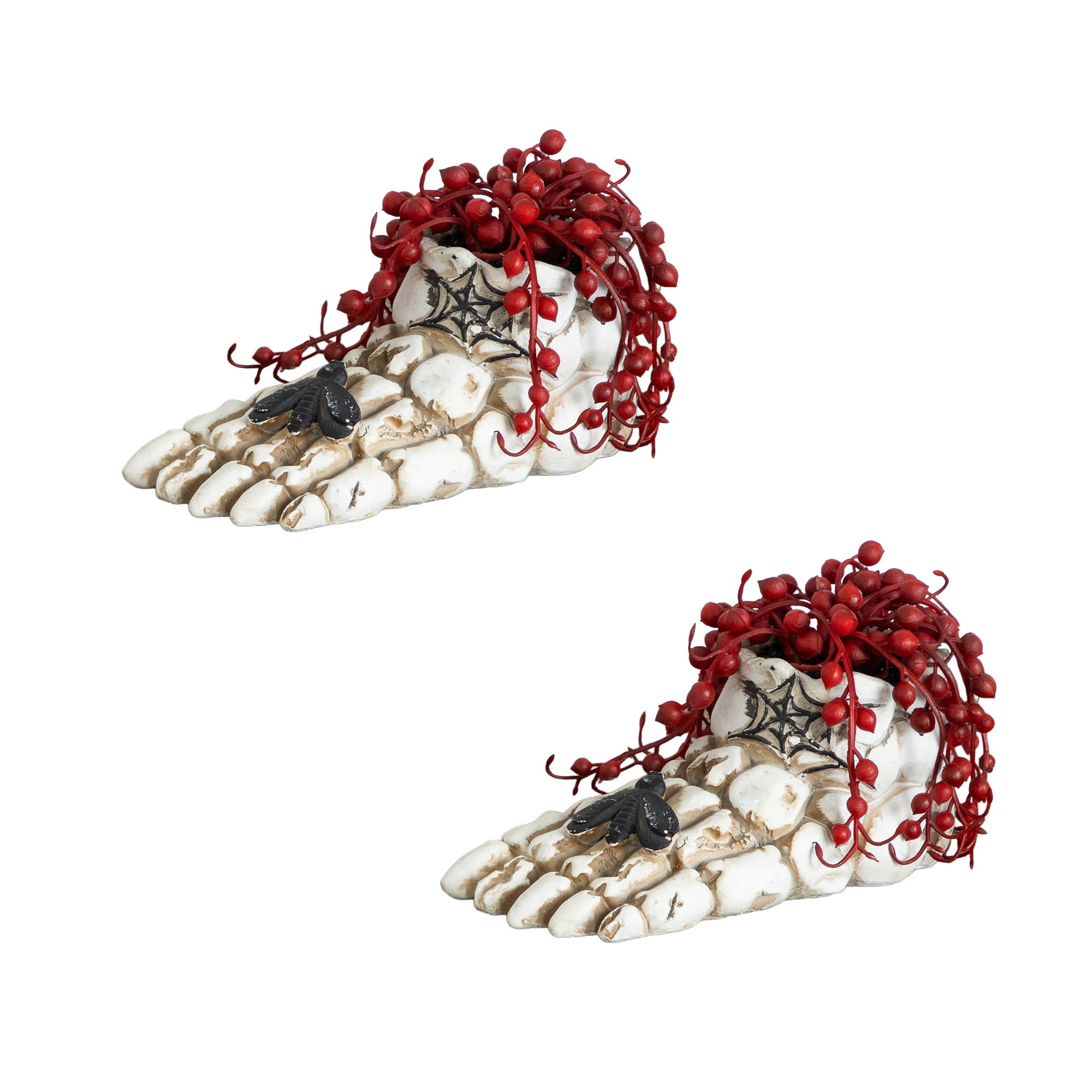 3in. Artificial Halloween String of Pearls in Skeleton Foot Planter - Set of 2
