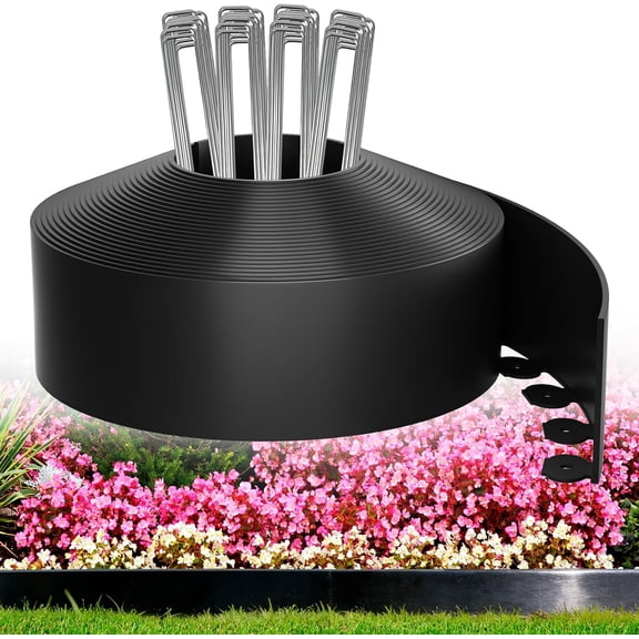 3in Tall 80ft Landscape Edging Kit with 120pcs Metal Spikes, Reinforced Rib Design,Dig-Free Flexible Plastic Edge Border for Landscape, Lawn,Garden,Flower Beds,Yard,Paver,Playground, Fence,Pathway