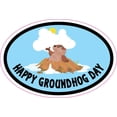 thumbnail image 1 of 3in x 2in Oval Happy Groundhog Day Sticker Vinyl Decal Vehicle H, 1 of 1