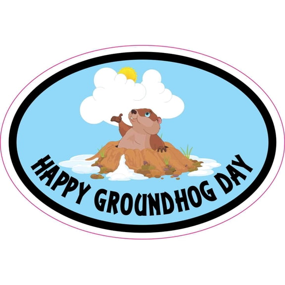 3in x 2in Oval Happy Groundhog Day Sticker Vinyl Decal Vehicle H